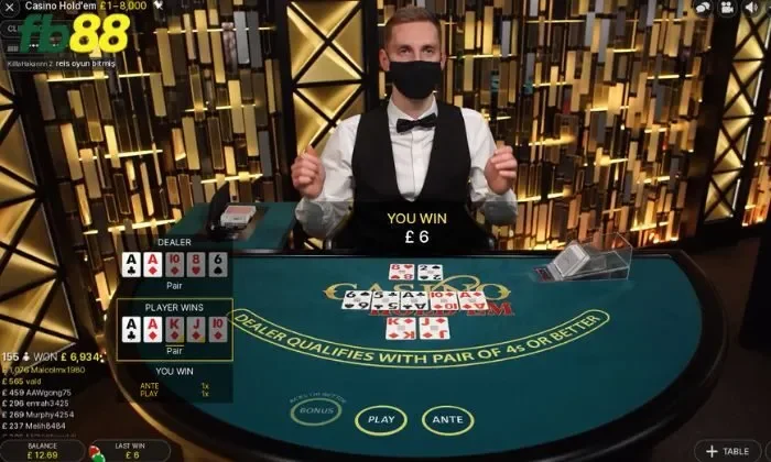 Casino Hold'em FB88 Kết quả quyết định dựa vào tổng điểm của 7 lá bài