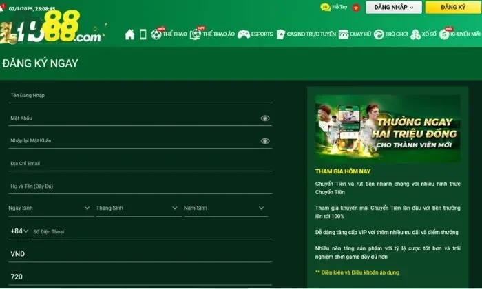 Đăng ký để tham gia ngay khuyến mại FB88