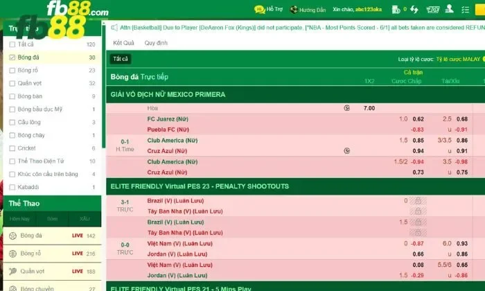 Kèo nhà cái FB88 Bảng kèo nhà cái FB88 được cập nhật liên tục