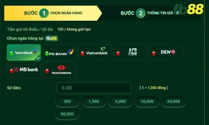 Người chơi hãy chọn ngân hàng được Fb88 hỗ trợ để rút tiền nhanh