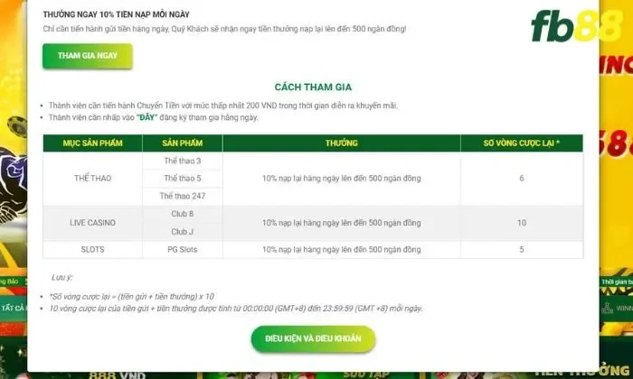 Tham gia nhận ngay thưởng 10% giá trị tiền gửi mỗi ngày